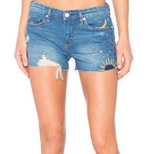 BLANK NYC Women's Little Queenie Embroidered Denim Shorts Size 28